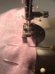 4270, line up the edge of the pillowcase with the presser foot, pillowcase with French seams