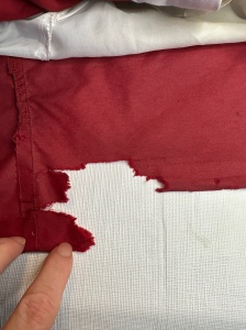 9603, dark red tear on how to fix ripped pants